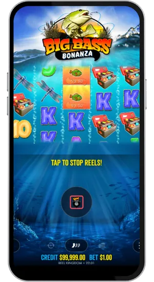 Reels spinning with money fish values on the grid
