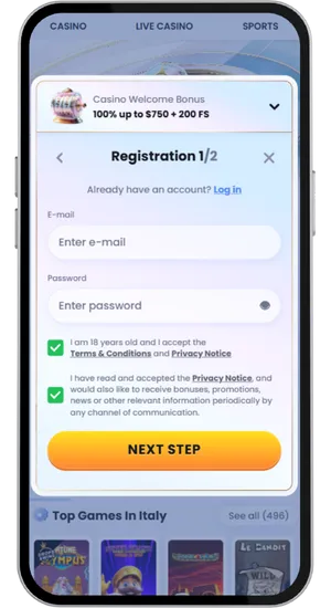 Sign up and deposit